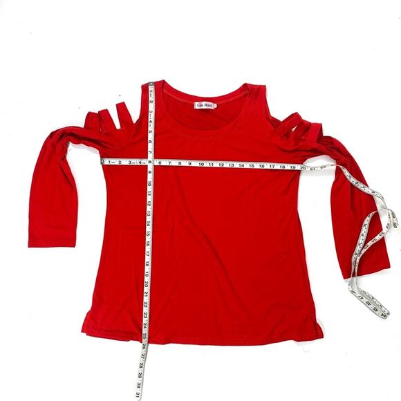 Red Cold Shoulder Ladder Sleeve Cutout Top - Picture 6 of 7